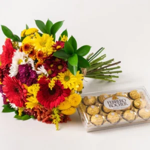 Buquê Grande de Flores do Campo Coloridas e Chocolate